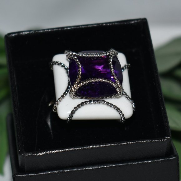 Rarities by Carol Brodie Amethyst and White Agate Ring, Size 10